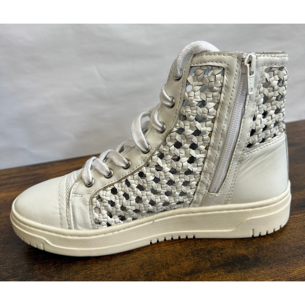 Free People Hayes High Top Sneakers White Woven Leather Lace Up Side Zip Size 8 - Picture 4 of 16